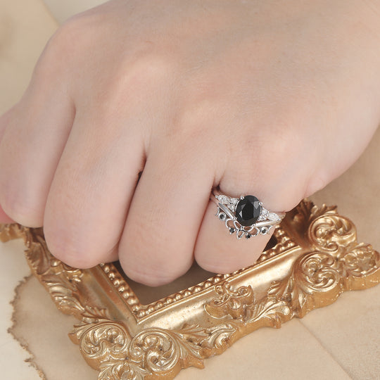 Alternative Oval Black Onyx Wedding Set Engagement Ring Romantic Bridal Set  Engagement Ring -  Esdomera.com