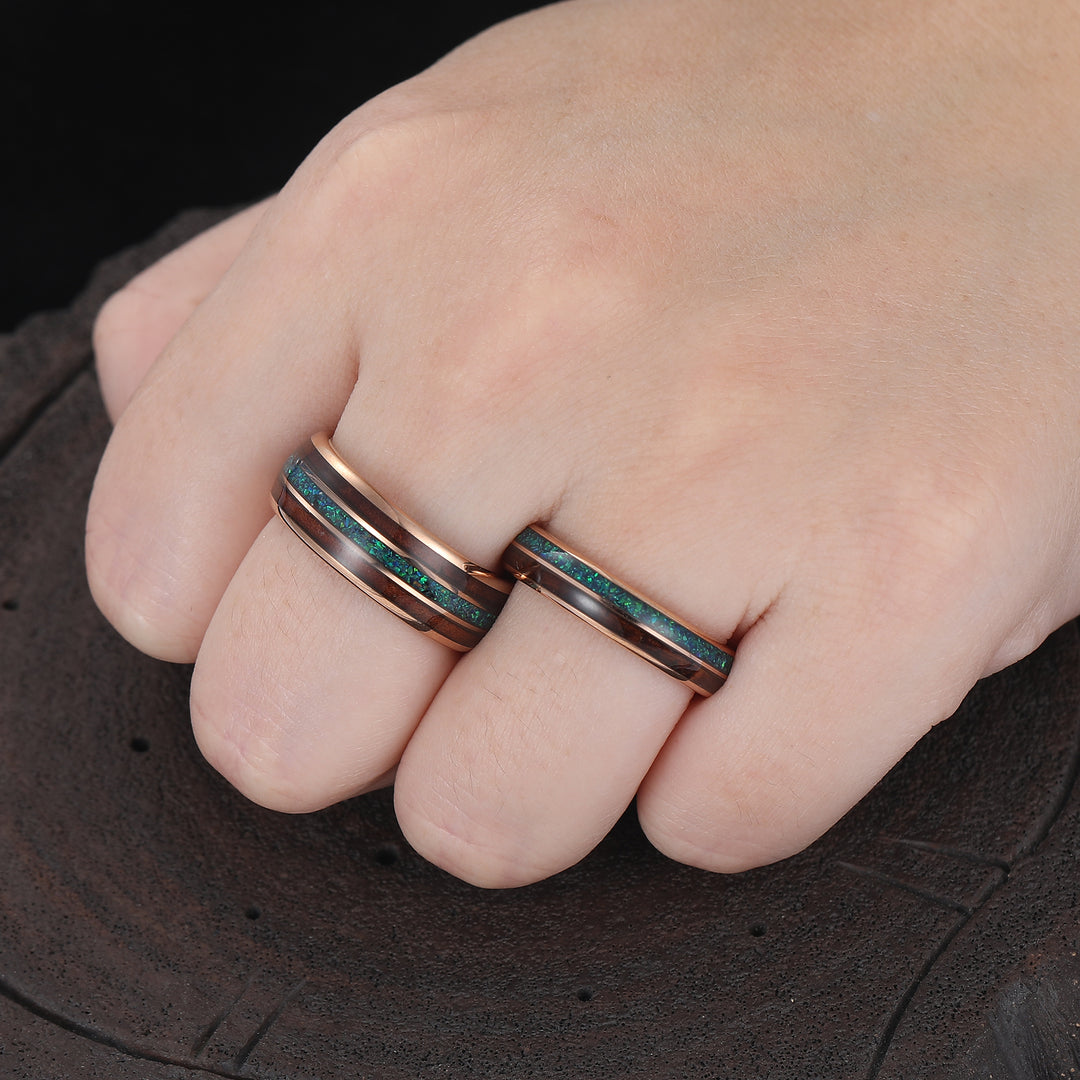 Polished Wood Peacock Green Opal Tungsten Couple Rings His And Hers Wedding Bands Marriage Ring -  Esdomera.com