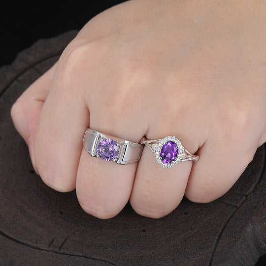 Art-Deco-Cluster Natürlicher Amethyst Sterlingsilber Herren- und Damen-Paarringe