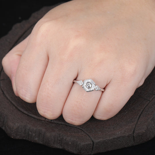 Vintage 1.35CT Hexagon Cut Moissanite Inlaid Engagement Ring Women Fine Ring
