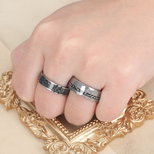 Minimalist Meteorite Tungsten Couple Rings 6mm 8mm Silver Plated Tungsten Rings -  Esdomera.com