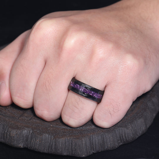 Personalized Purple Amethyst Mens Engagement Band 8mm Promise Anniversary Unisex Ring