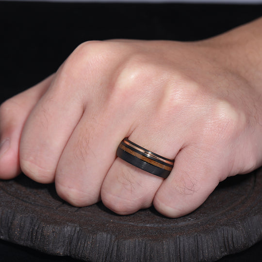 Unique Wood Strips Black Tungsten Wedding Band Men' s  Promise Unisex Ring