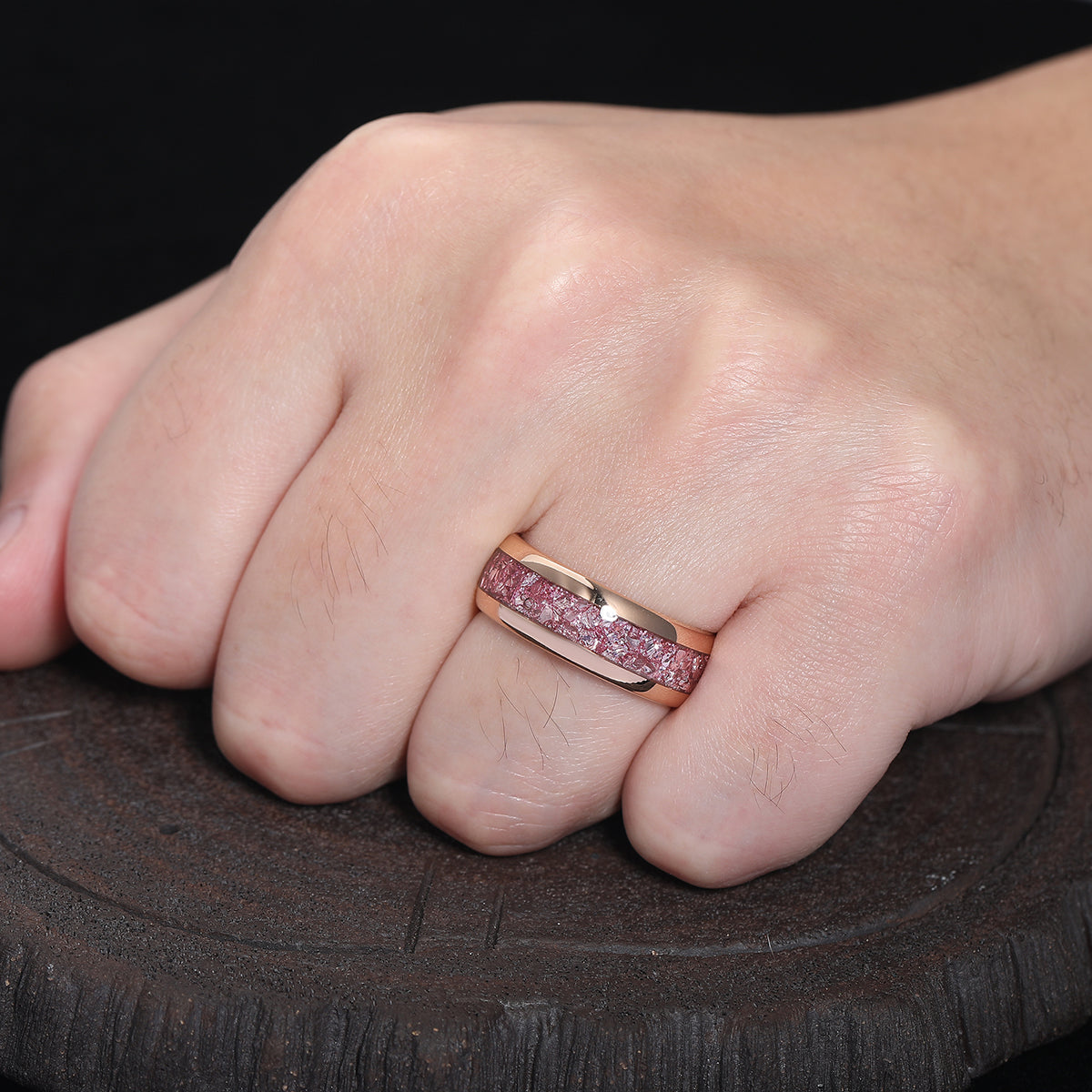 Pink Sapphire Tungsten Wedding Band Rose Gold Polished Dome