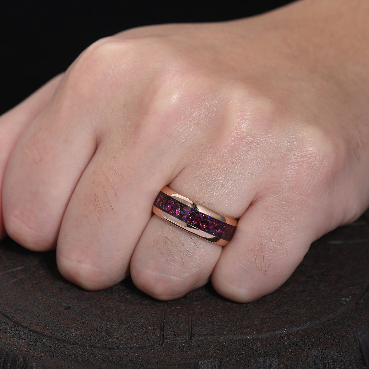 Amethyst Galaxy Sandstone Men's Wedding Band Crab Nebula Rose Gold