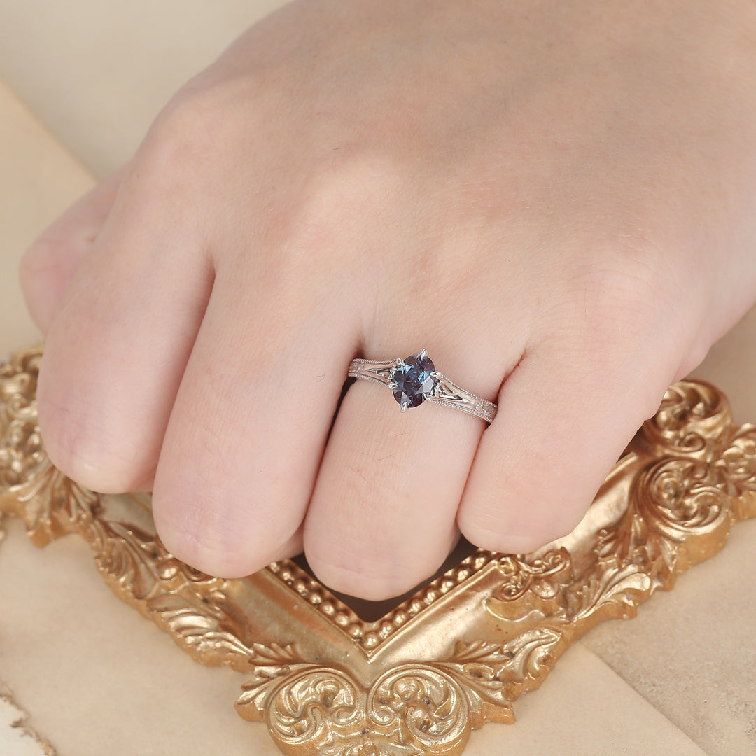 Art Deco Solitaire Oval Alexandrite Engagement Ring Filigreed Prong Setting Wedding Ring For Women -  Esdomera.com