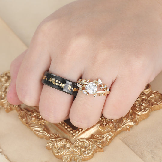 Art Deco Floral Leaf Moissanite Engagement His and Hers Wedding Ring Matching Promise Couple Ring Set For Gift -  Esdomera.com