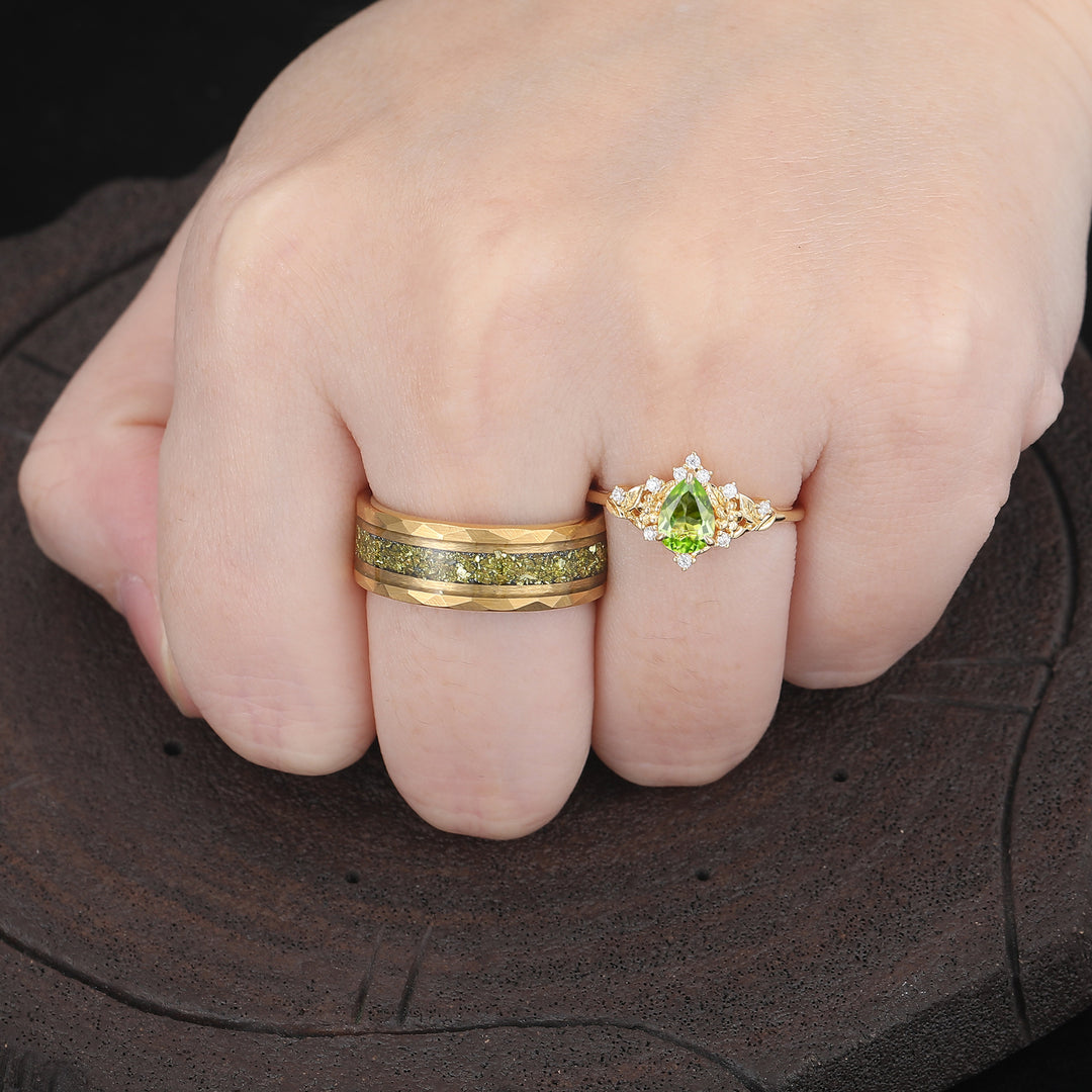 Floral Leaf Engraved Peridot Couple Rings August Birthstone Gold Plated His And Hers Rings -  Esdomera.com