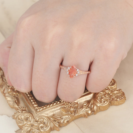 Nature-Inspired Vintage 14K Yellow Gold Natural Sunstone Engagement Ring Filigree Wedding Ring -  Esdomera.com