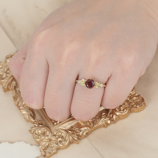 Noble 14k Rose Gold  Round Cut Nature Red Garnet Rose Shaped Wedding Ring Women Fine Ring -  Esdomera.com