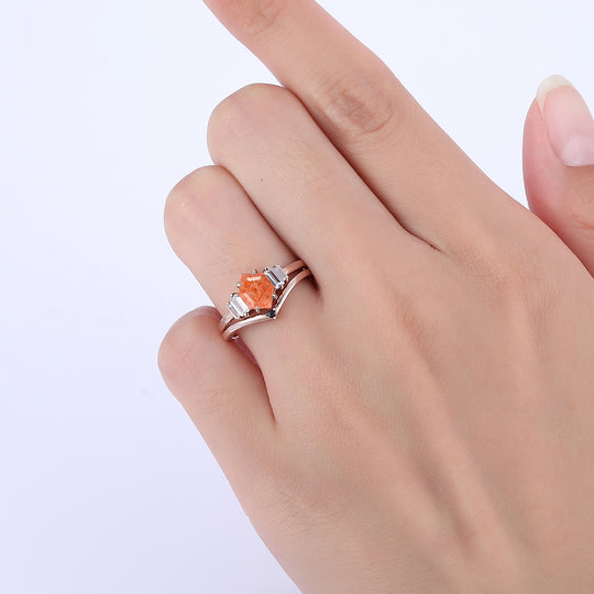 Unique 1.55CT Long Hexagon Cut Natural Sunstone Engagement Ring