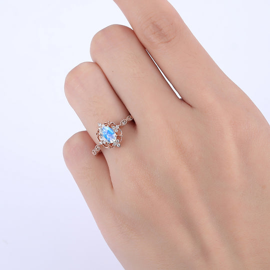 1CT Oval Cut Moonstone Cluster Engagement Ring For Women Gift