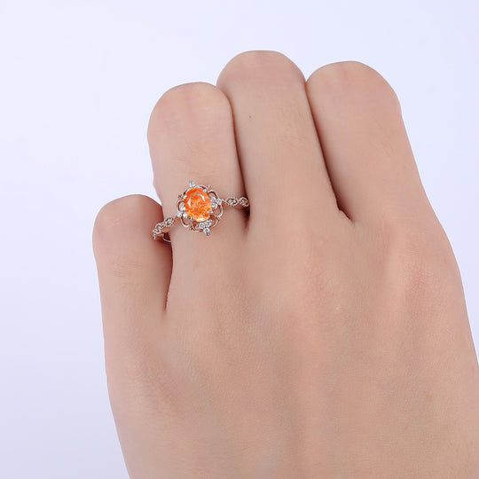 1CT Oval Cut Natural Sunstone Cluster Engagement Ring For Women Gift