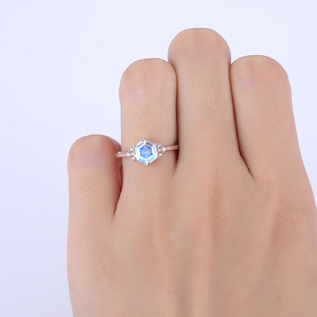 1.35CT Hexagon Cut Moonstone Engagement Ring For Women Gift