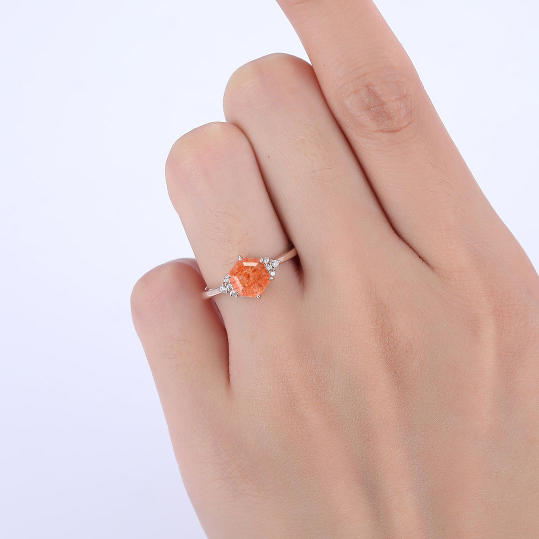 1.35CT Hexagon Cut Natural Sunstone Engagement Ring For Women Gift