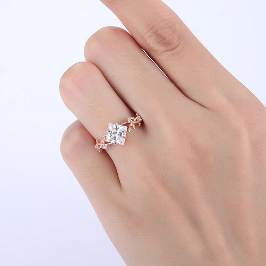 Princess Cut Lab Grown Diamond Engagement Leaf Ring Anniversary Ring Gift