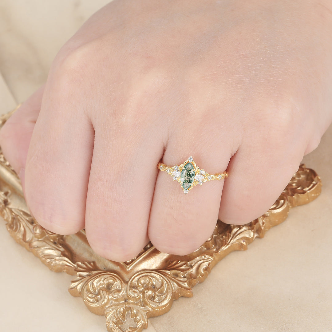 Botanische Halo Marquise Mosagaat Trouwring in Victoriaanse Bladstijl Verlovingsring voor Haar
