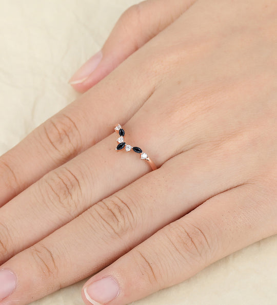 Natural Black Spinel Moissanite Bridal Stack Ring Wedding Ring