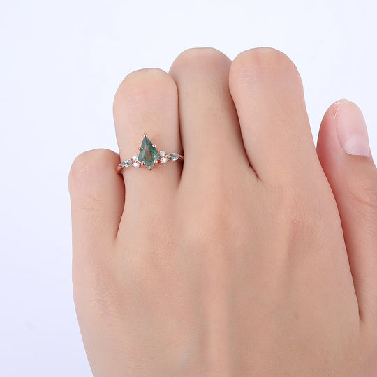 Vintage 1.35CT Kite Cut Moss Agate Engagement Ring Anniversary Bridal Ring Gift