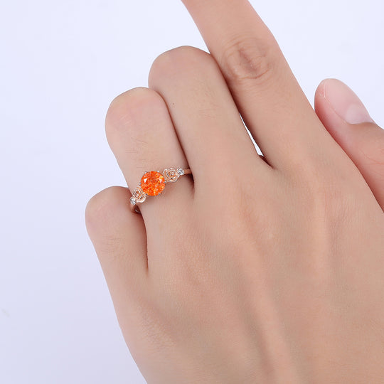 Round Cut Natural Sunstone Engagement Ring Rose Shape Bridal Ring