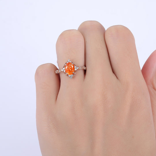 1.5CT Oval Cut Natural Sunstone Engagement Ring cluster Moissanites Inlaid Women Ring