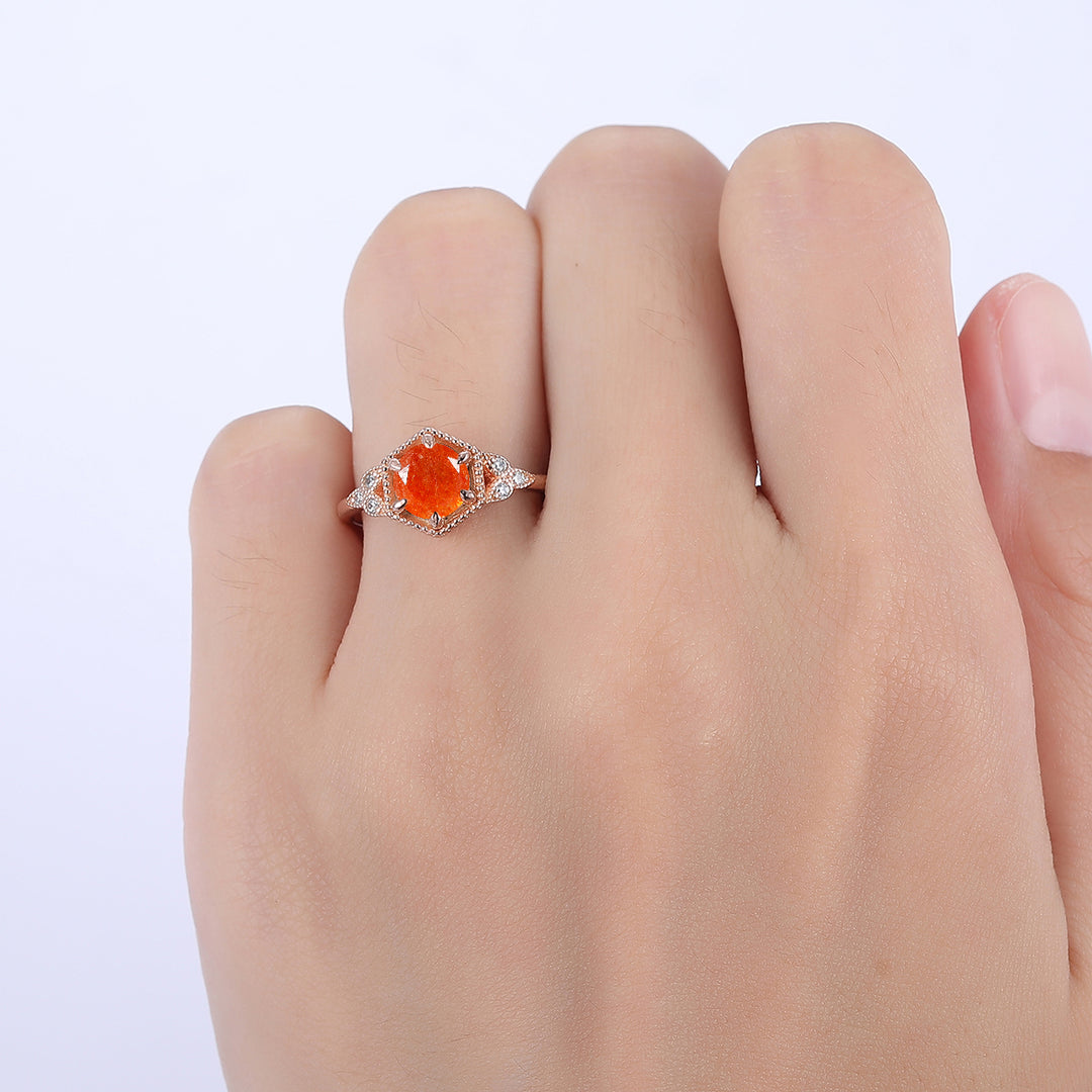 Dainty Round Cut Natural Sunstone Engagement Ring Anniversary Bridal Ring Gift