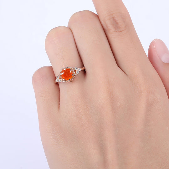 Dainty Round Cut Natural Sunstone Engagement Ring Anniversary Bridal Ring Gift