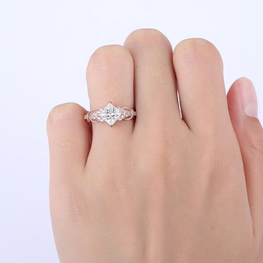 1.5CT Princess Cut Moissanite Engagement Vine Ring Women Fine Ring