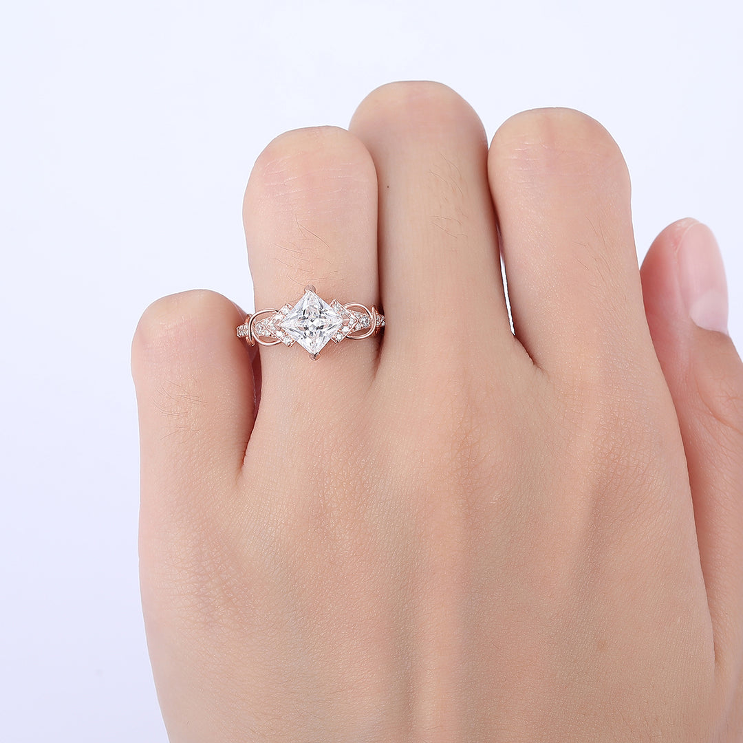 1.5CT Princess Cut Lab Grown Diamond Engagement Vine Ring