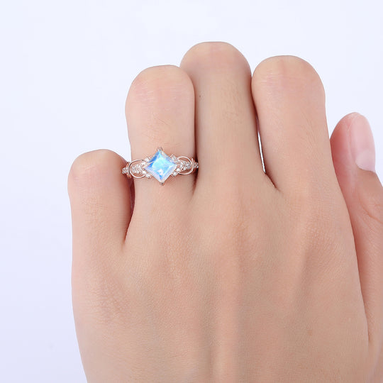 1.5CT Princess Cut Moonstone Engagement Vine Ring