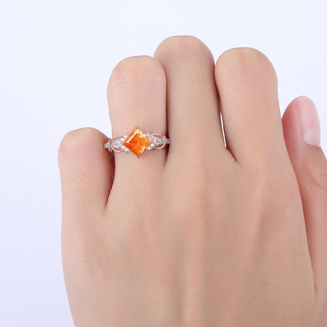 1.5CT Princess Cut Natural Sunstone Engagement Vine Ring