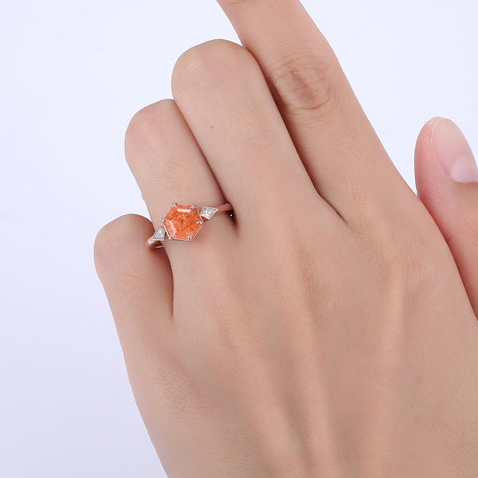 1.35CT Hexagon Cut Natural Sunstone Engagement Ring Anniversary Bridal Ring Gift