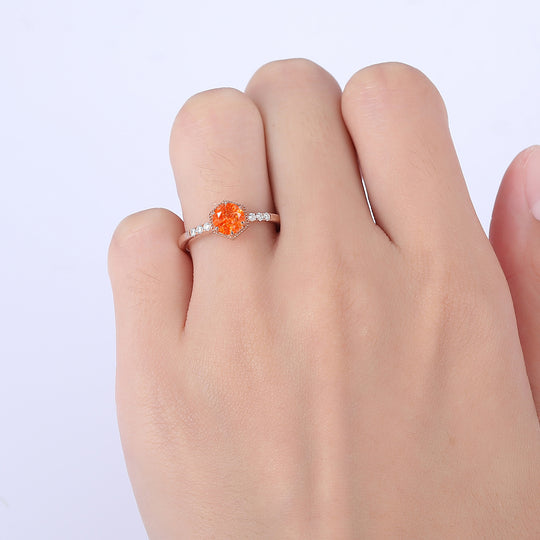 0.8CT Vintage Round Cut Natural Sunstone Engagement Ring