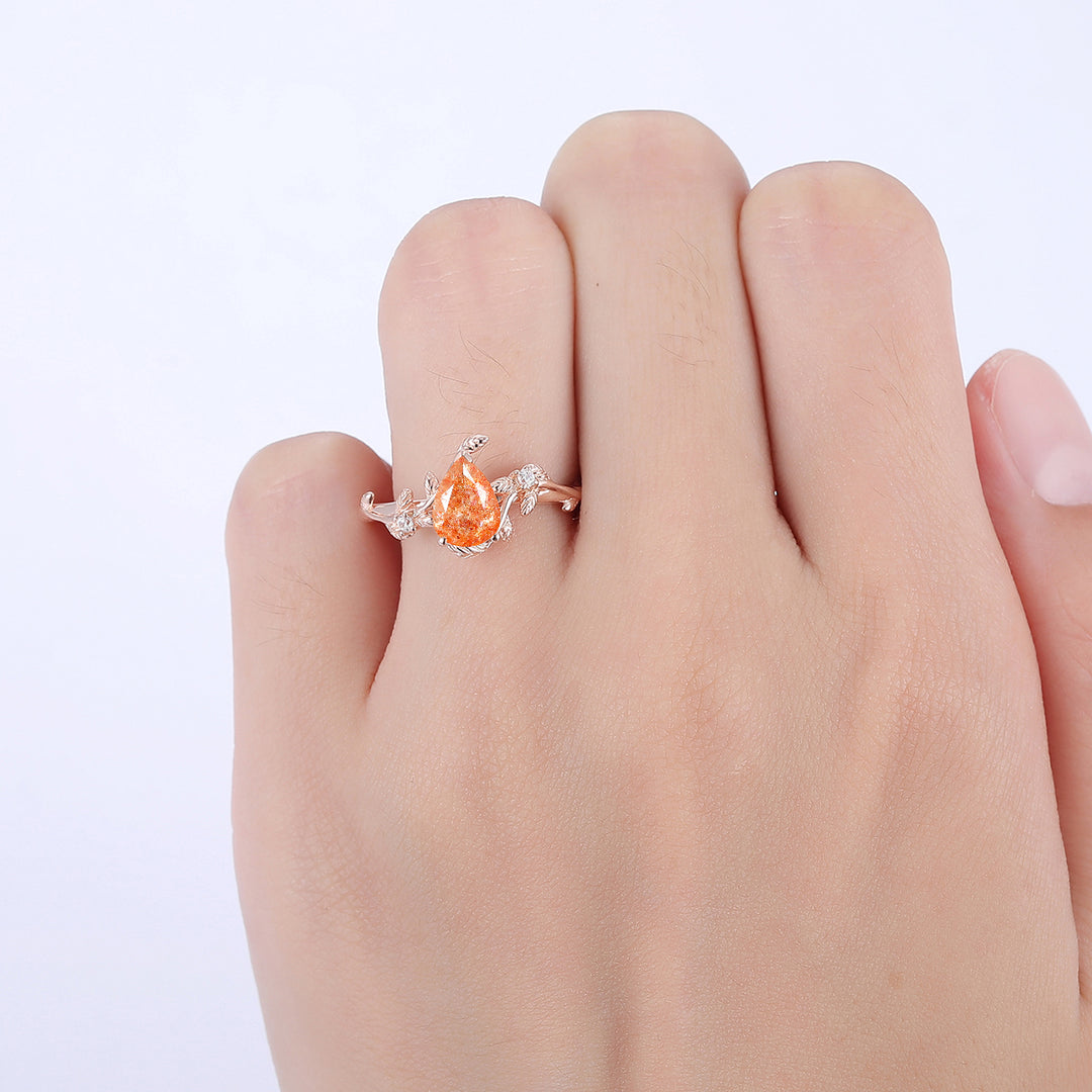 1.3CT Pear Cut Leaf Natural Sunstone Engagement Ring For Women Gift