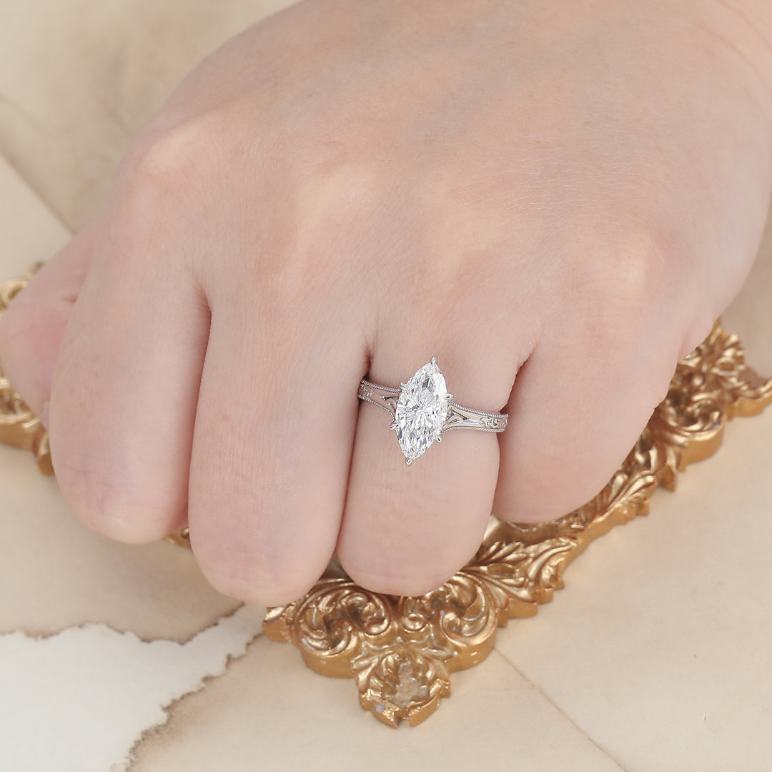 Marquise Cut Solitaire Lab Grown Diamond Ring Solid Gold Filigree Wedding Ring (IGI Certified) -  Esdomera.com