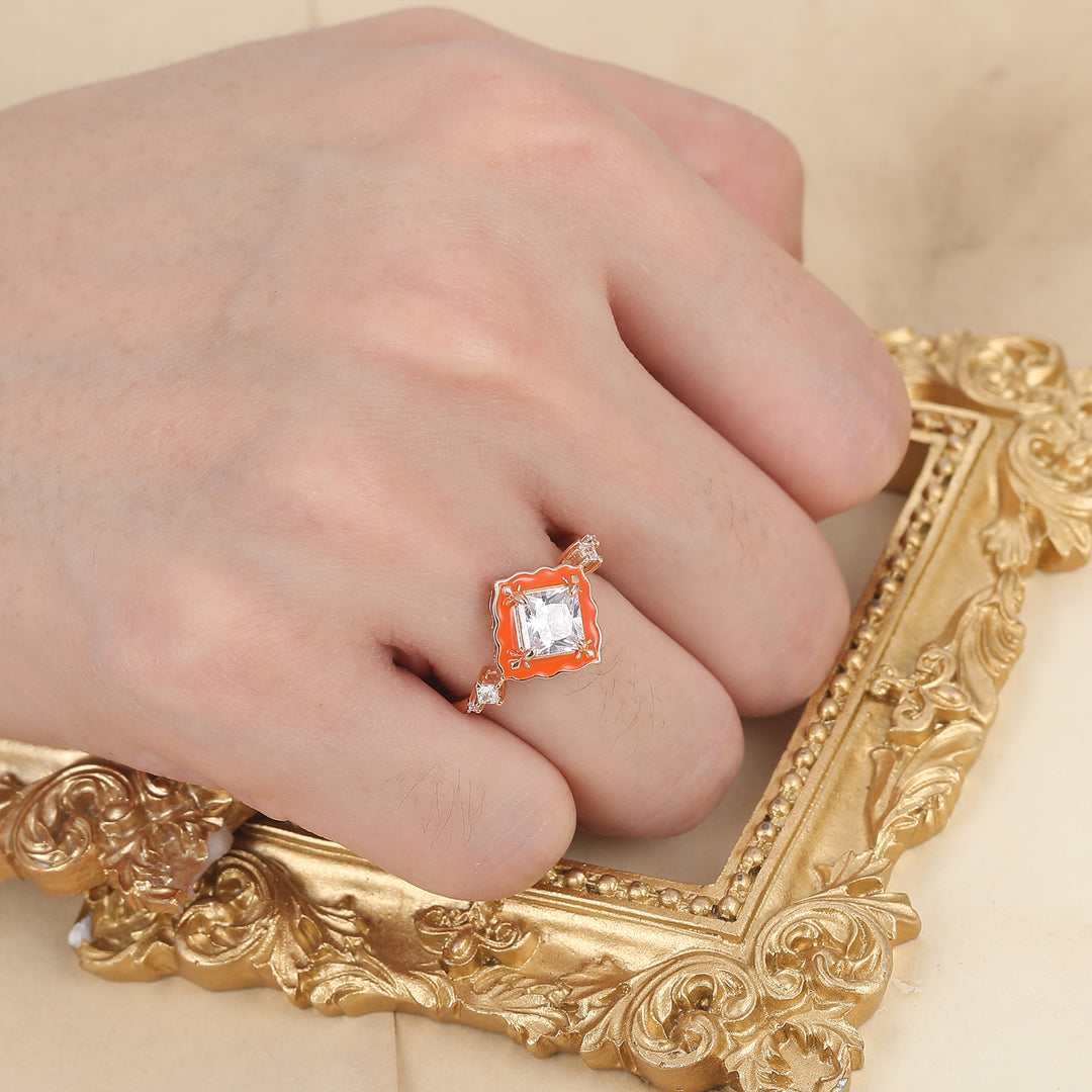 Ornate Sunstone Roségoud Ring met Resinaccenten Vintage Verlovingsring