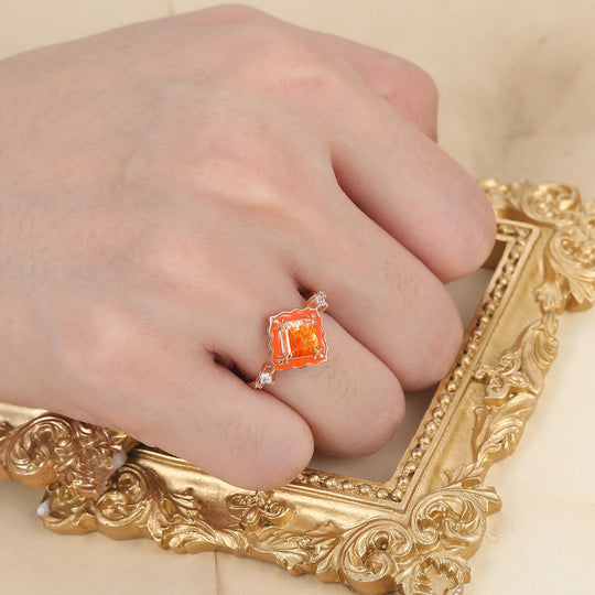 Vibrant Sunstone Ring with Orange Resin Border Vintage Engagement Ring