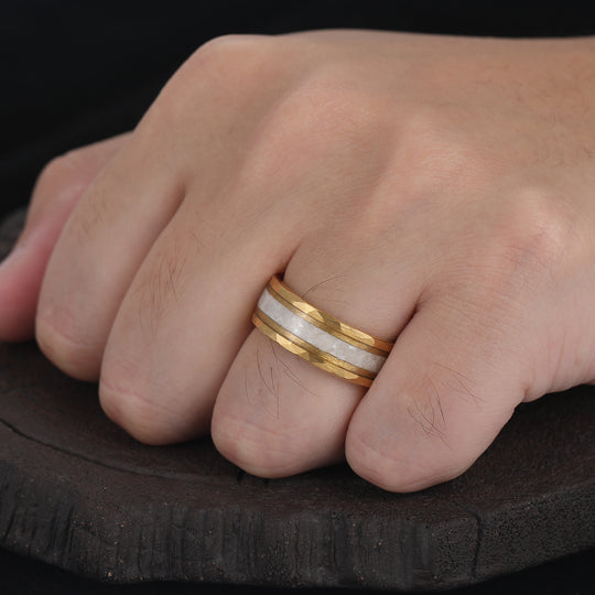 Unique Crushed Pearl Tungsten Ring Hammered Tungsten Mens Wedding Band