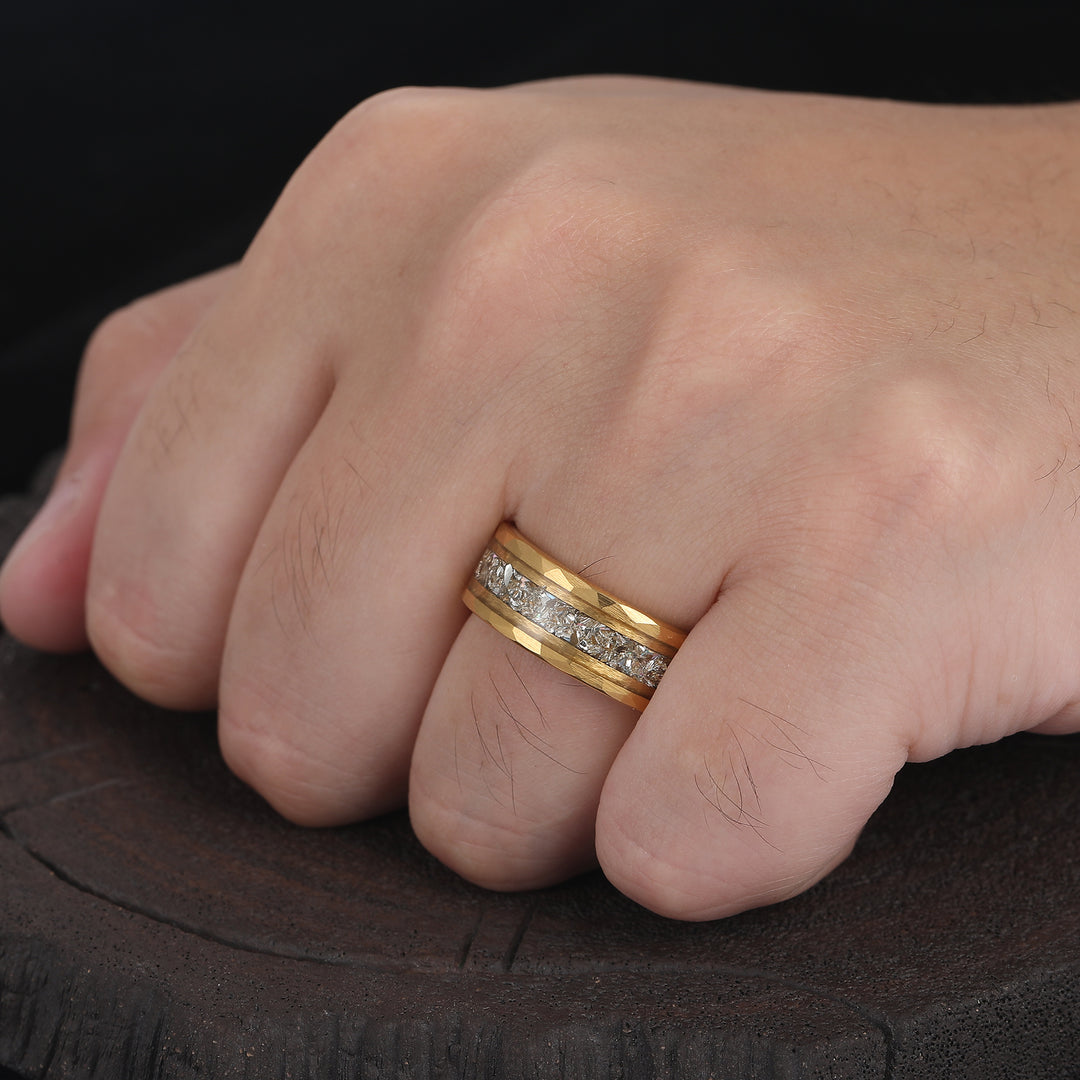 Diamond Dust Ring 8mm Hammered Tungsten Wedding Band April Birthstone Sparkling Band