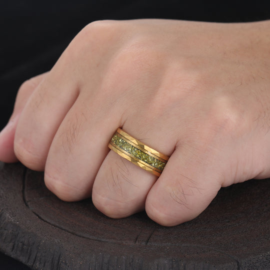 Handmade Peridot Unisex Ring 8mm Tungsten Wedding Band August Birthstone Ring