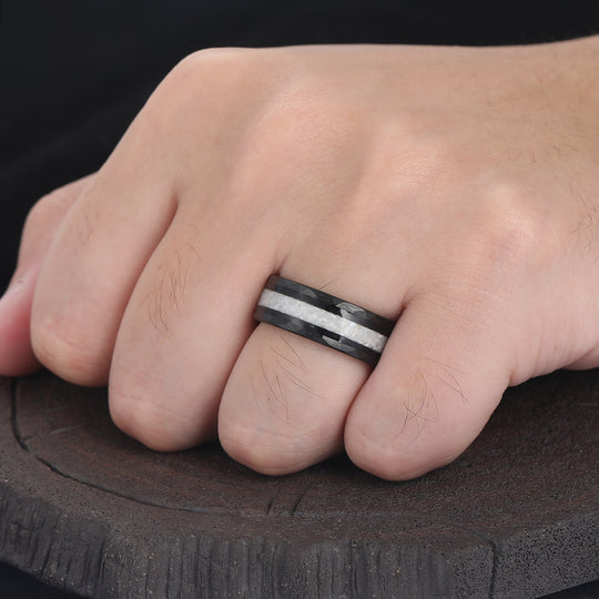 Unique Crushed Pearl Tungsten Ring Hammered Tungsten Mens Wedding Band