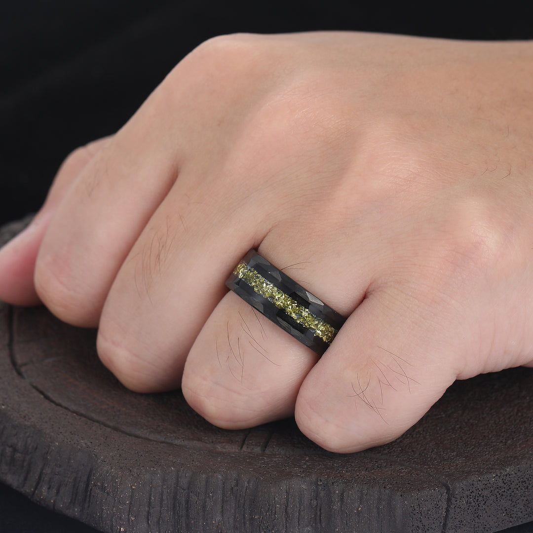 Handmade Peridot Unisex Ring 8mm Tungsten Wedding Band August Birthstone Ring