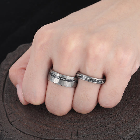 Minimalist Meteorite Tungsten Couple Rings 4mm 8mm Silver Plated Tungsten Rings