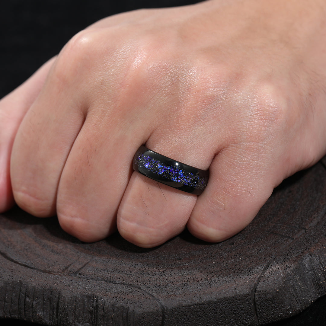 Blue Nebula Tungsten Wedding Band Black Matte Dome Ring Unisex Ring Gift