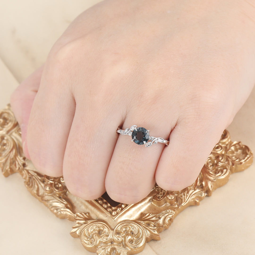 Solitaire Alexandrite 14K Gold Round Cut Nature Inspired leaf Vine Ring -  Esdomera.com