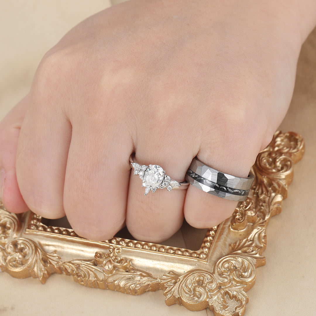 Unique Oval Cut Moissanite Couple Ring Set S925 And Tungsten His And Hers Wedding Rings