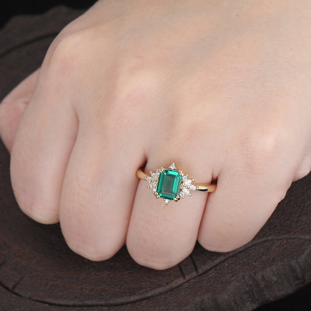 Vintage 2CT Emerald Cut lab created Green Emerald Moissanite Wedding  Ring -  Esdomera.com