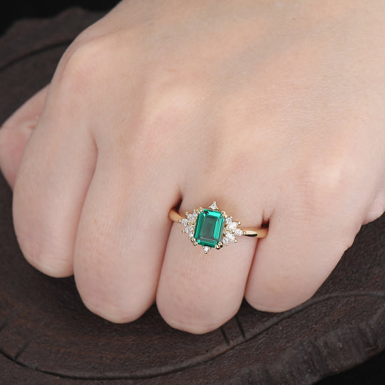 Vintage 2CT Emerald Cut lab created Green Emerald Moissanite Wedding  Ring -  Esdomera.com
