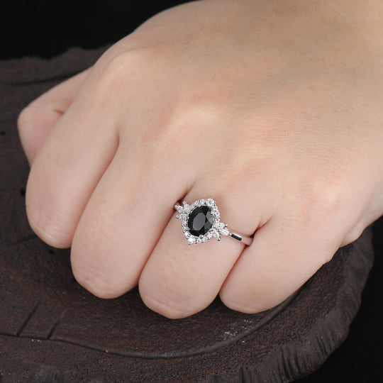 1.5CT Natural Black Onyx Engagement Ring Vintage 1.5CT Oval Shaped Onyx Wedding Ring