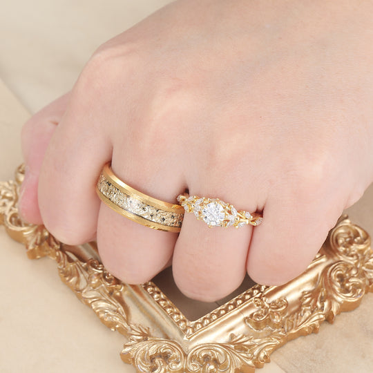 Baroque-inspired Round Moissanite Couple Ring Gold Plated Ring Set For Him And Her -  Esdomera.com